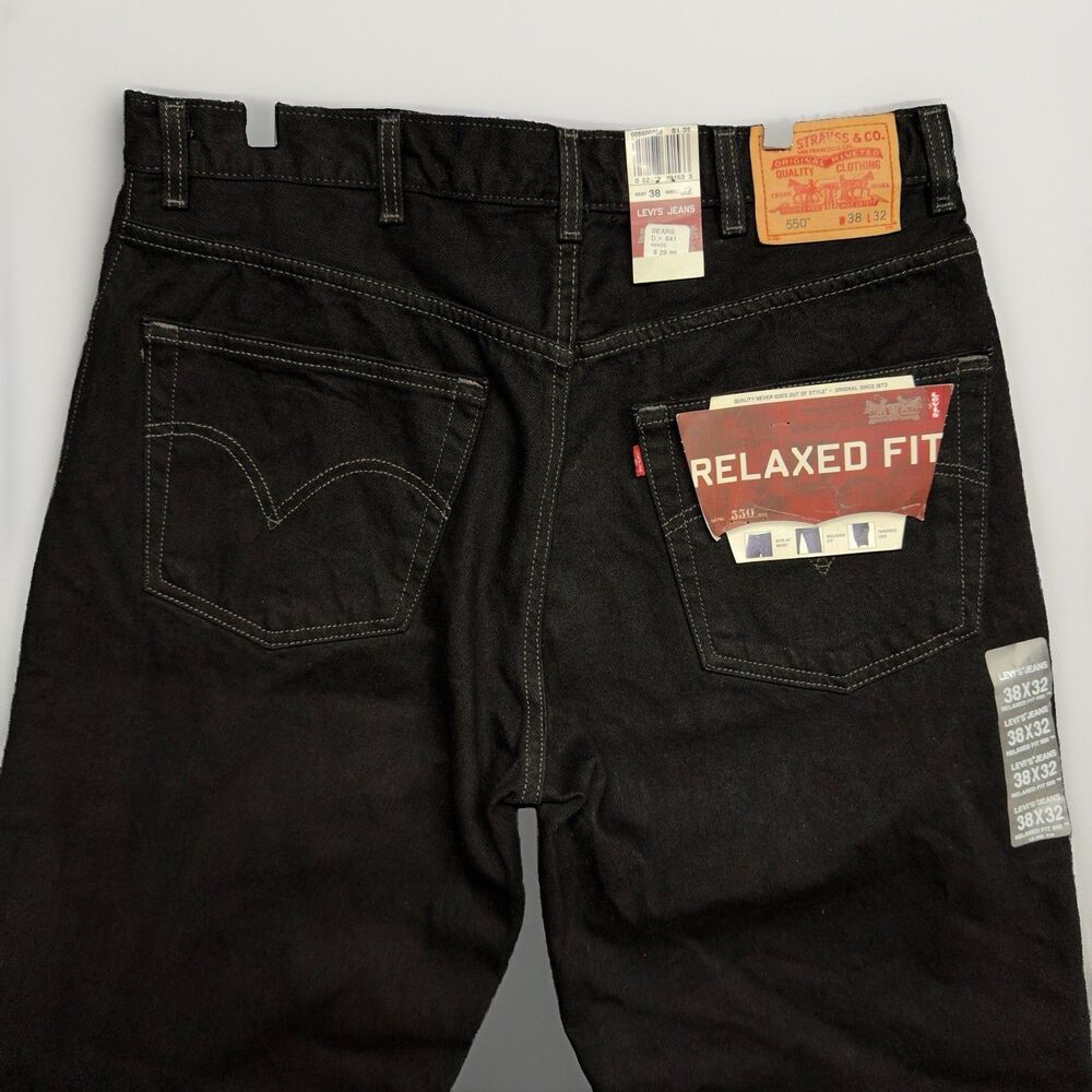 NWT Y2K 2005 Levi's 550 Men 38x32 Black Relaxed Fit Denim Jeans Dead Stock VTG